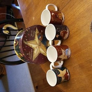 Set of four holiday snowman cups in circular box